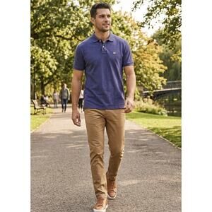 Fahrenheit Fitted Polo XL Navy Blue Embroidered Crest Preppy Golf Smart Casual